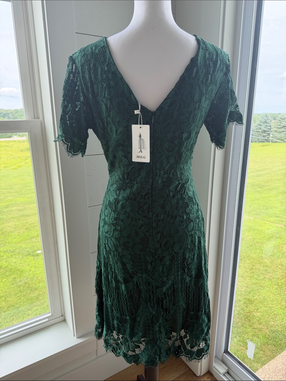 Elegant Dark Green Lace Fit & Flare Dress - Picture 4 of 4